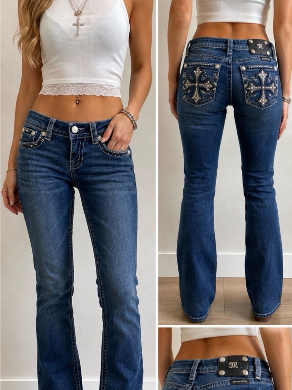 Miss Me Women’s Size 26 Bootcut Jeans – Rhinestone Cross Pockets